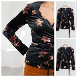 & Other Stories Floral Velvet Wrap Top / 6